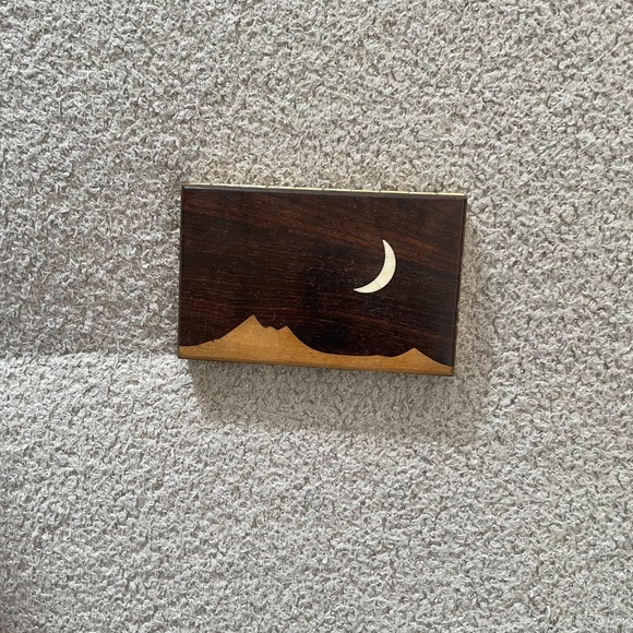 Vintage Sky West Moon Wood Inlay Credit Card Case - Picture 1 of 5